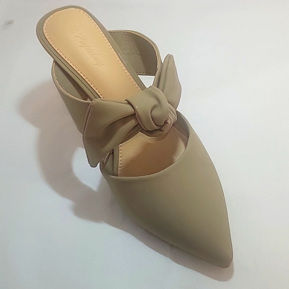 Women's Pointed Toe Bowknot Mules Mid Heel Backless Stiletto Heel - Picture 3 of 11